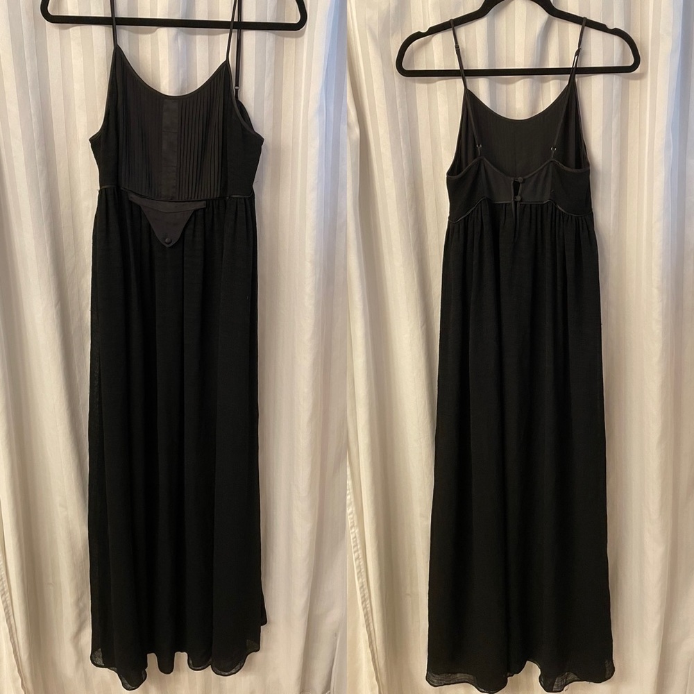 PROENZA SCHOULER Satin Pleated Crepe Button Detail Maxi Dress Gown 2 Black